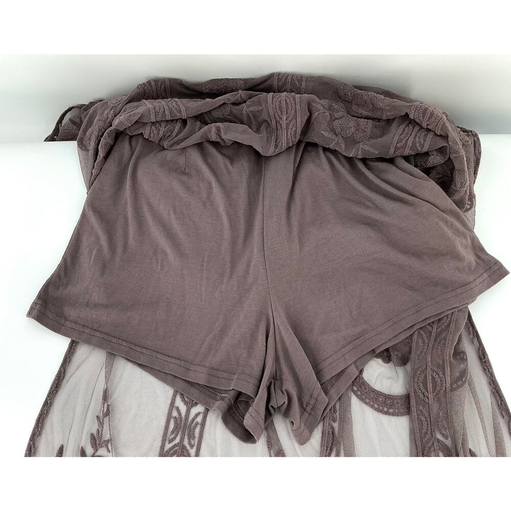 Wishlist Womens S Embroidered Mesh Maxi Dress Brown Boho Plunge Lined Festival - Picture 6 of 12